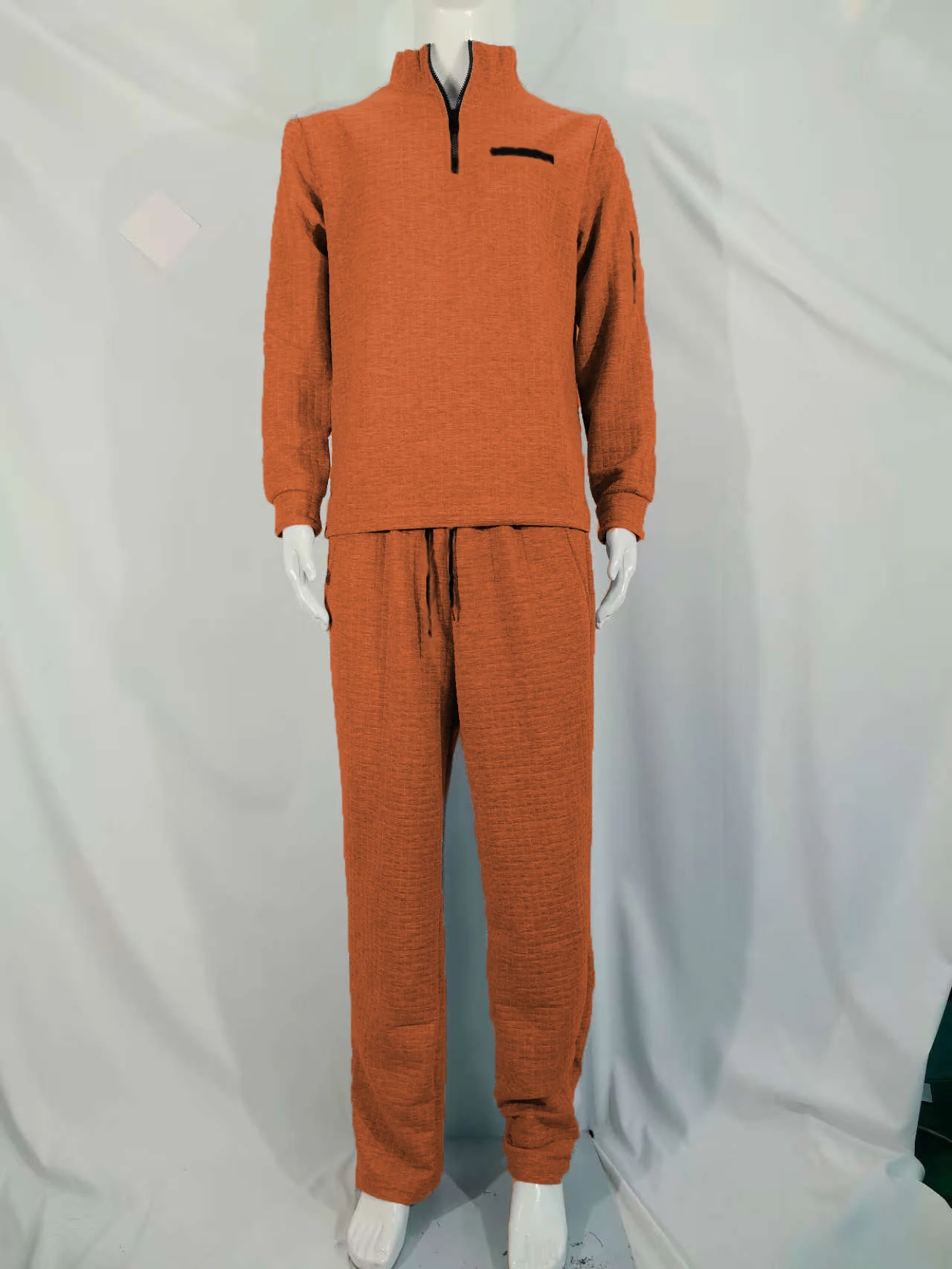 Nieuw geheel wit herenpak in effen kleur met geruit patroon, casual lange mouwen, opstaande kraag, tailleband met trekkoord