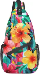 Hawaii Hawaiian Flowers Floral Sling Bag,Multipurpose Shoulder Bags Travel Hiking Chest Backpack for Women Men