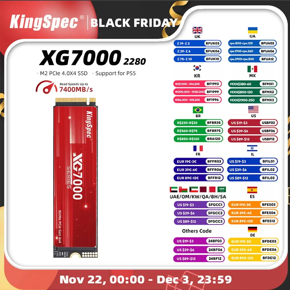 KingSpec SSD M2 NVMe 512g 1 تيرا بايت 2 تيرا بايت 4 تيرا بايت Ssd M.2 2280 PCIe 4.0 SD Nmve Gen4 محركات الأقراص الصلبة محرك NVMe الداخلي لـ PS5