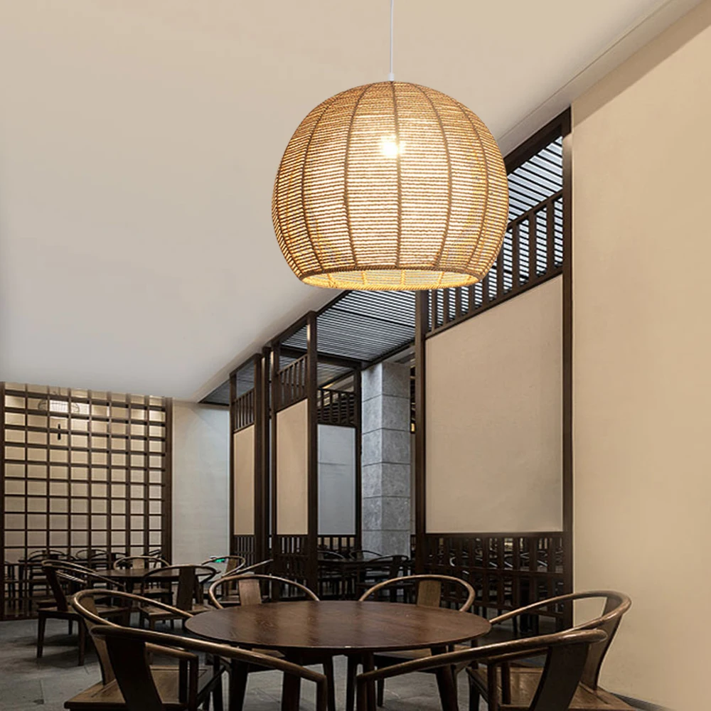 Lodge Wicker Rattan Cell Pendant Light Fixture Farmhouse Hanging Ceiling Lamp Not Including Bulbs