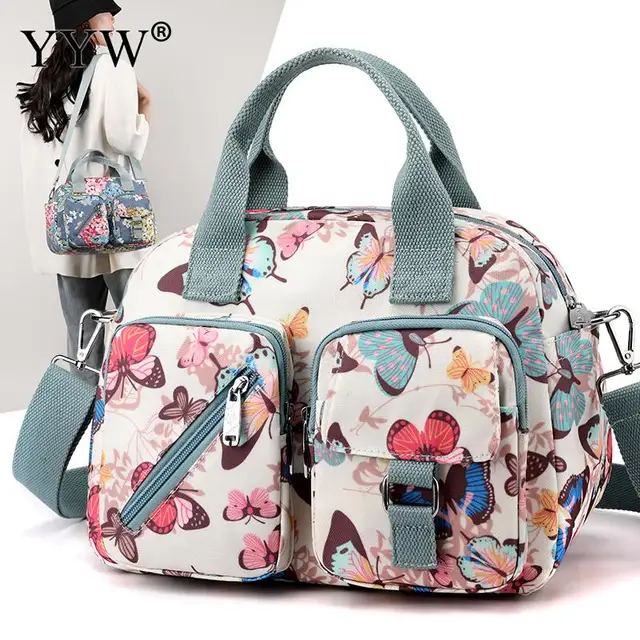 Damskie torebki Crossbody z wieloma kieszeniami na co dzień wodoodporne płócienne drukowane torby listonoszki na zakupy do codziennego użytku