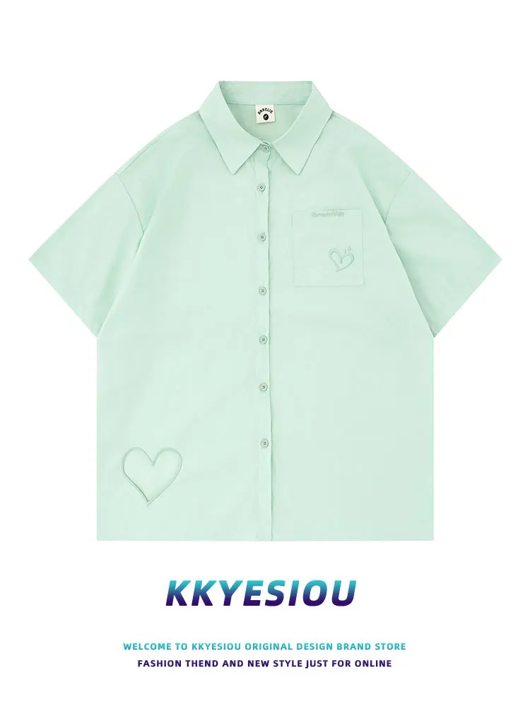 

KKyesiou American Retro ort Sve irt ex Oversize Couple Tops High Street Design Summer Cotton Youth Faion