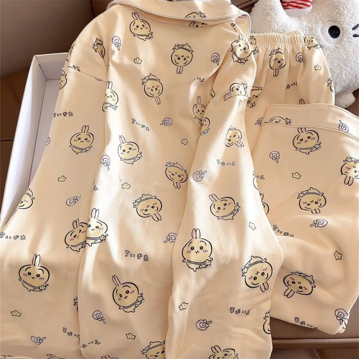For Chiikawa Pajamas Set Women Autumn Winter Fleece Thickened Warm Kawaii Loungewear Home Sleepwear for Girls Students Gift - view 4