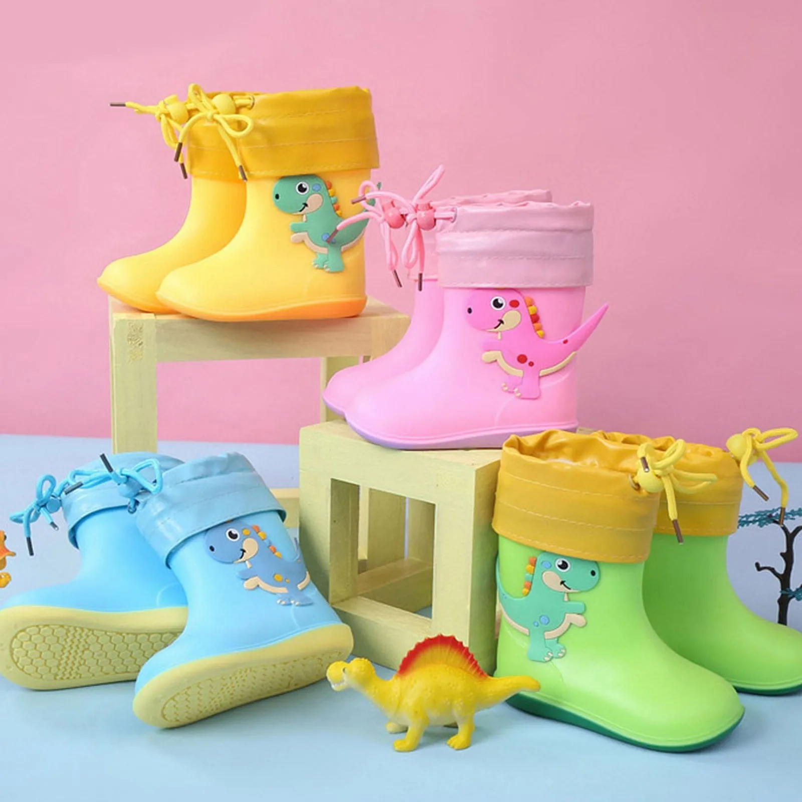 Kids Girl Boy Rain Boots Waterproof Toddler Rainboots Children\'s Shoes Rubber Boots Kids Baby Cartoon Dinosaur Water Shoes Boots