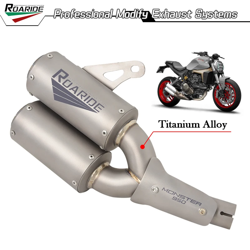 Slip On For DUCATI MONSTER 950 937 2021 2022 2023 Titanium Alloy Motorcycle Double Exhaust Muffler Escape Moto Middle Link Pipe