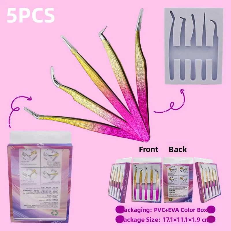 Set di pinzette per ciglia con fiori di ghiaccio da mille gradi Set di clip per piume dorate in acciaio inossidabile nano innesto universale viola blu