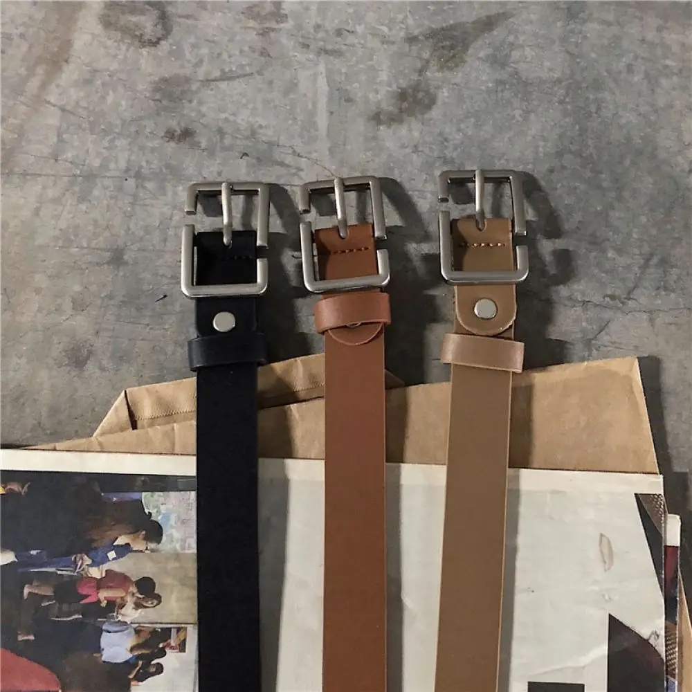 Mens Essential Thin Belt Durable PU Leather Waistband Adjustable Alloy Pin Buckle For Formal Daily Trousers Fashion Style