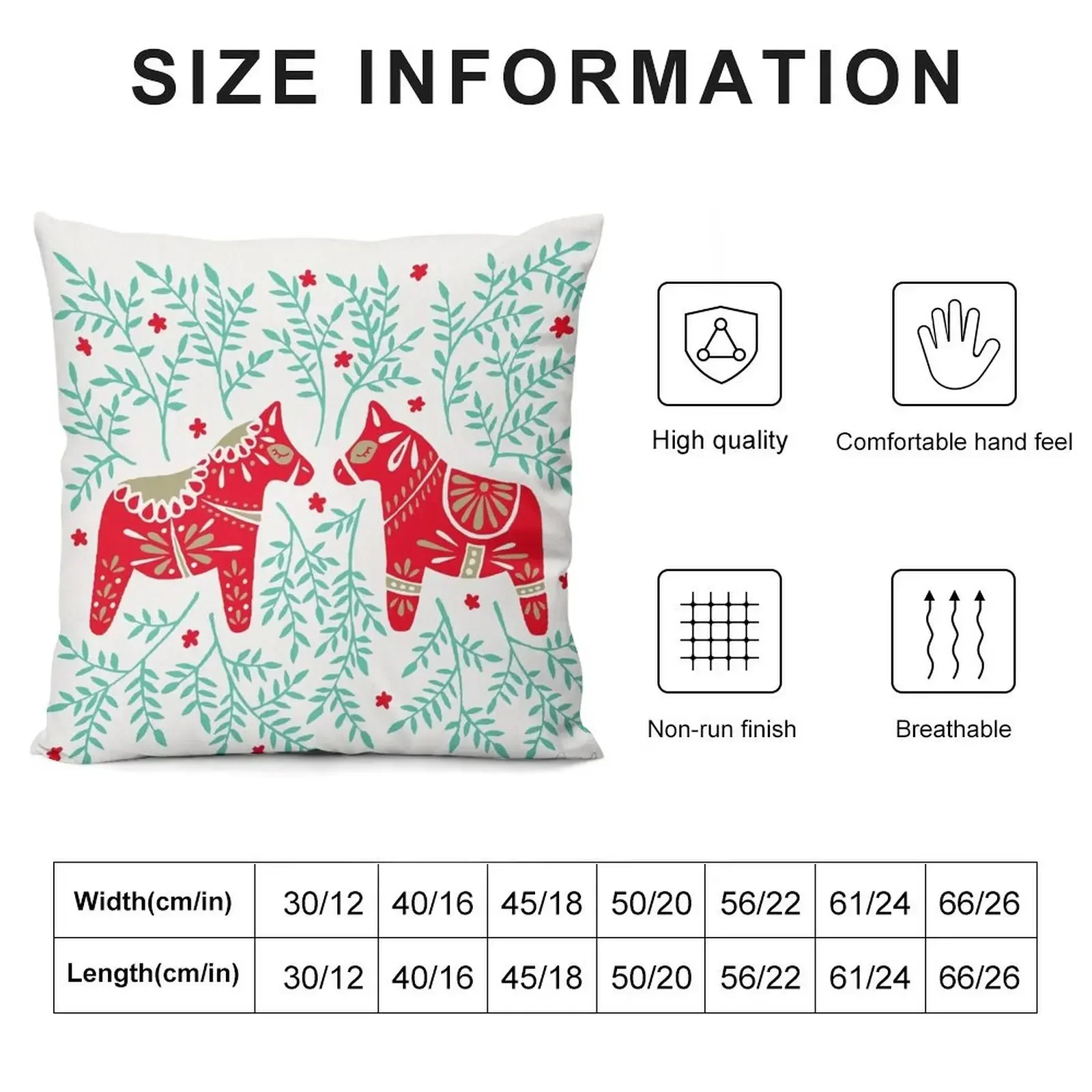 Swedish Dala Horses – Red & Mint Palette Throw Pillow Rectangular Cushion Cover Cushion Covers For Living Room pillow