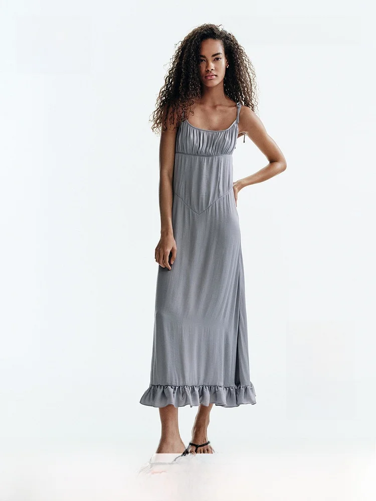 

Elegant Summer New Women's Dress HM Fine Strap Knot Shoulder Bridesmaid Dress Polyester Fiber Casual Wear Sleeveless Fit Version