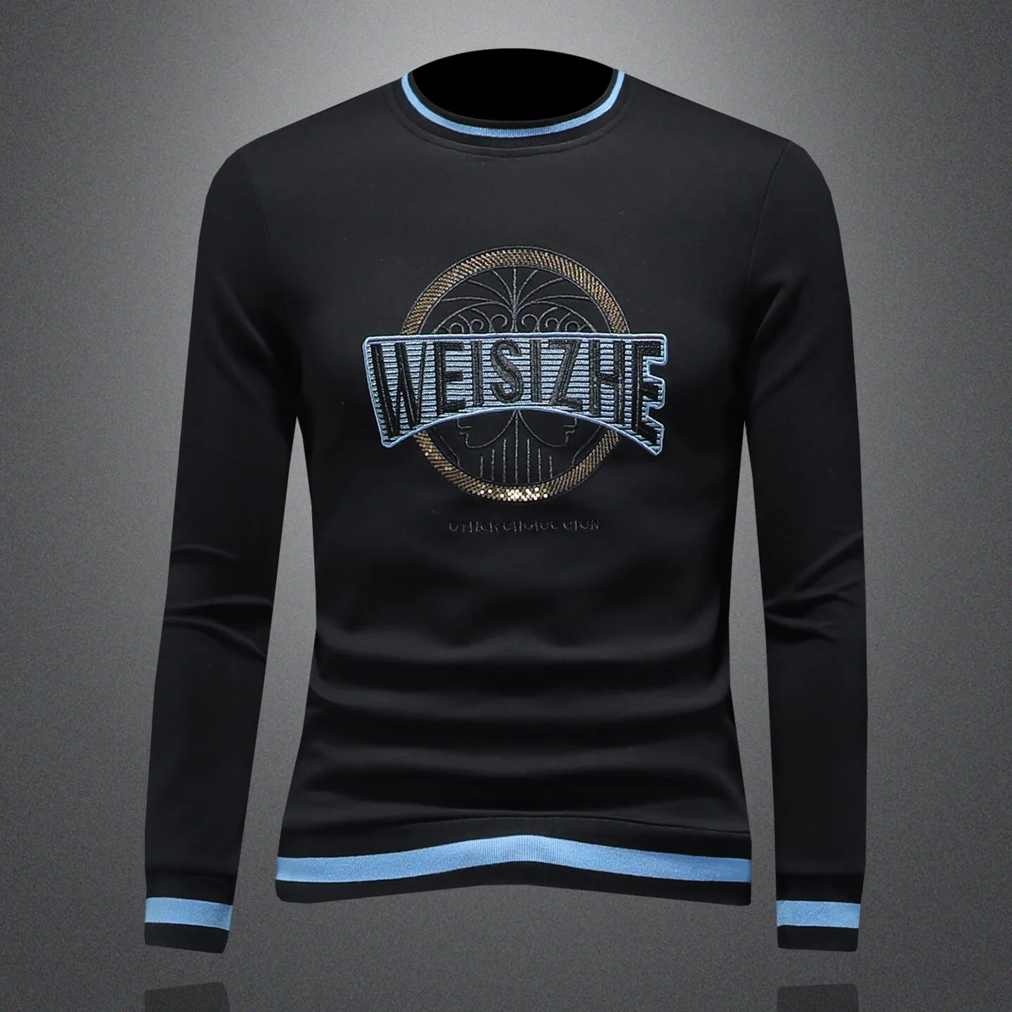 

Men's round Ne Long Sve Sweatirt Embroidered Sequin Slim Fit Autumn Winter Base irt Trendy Brand Station