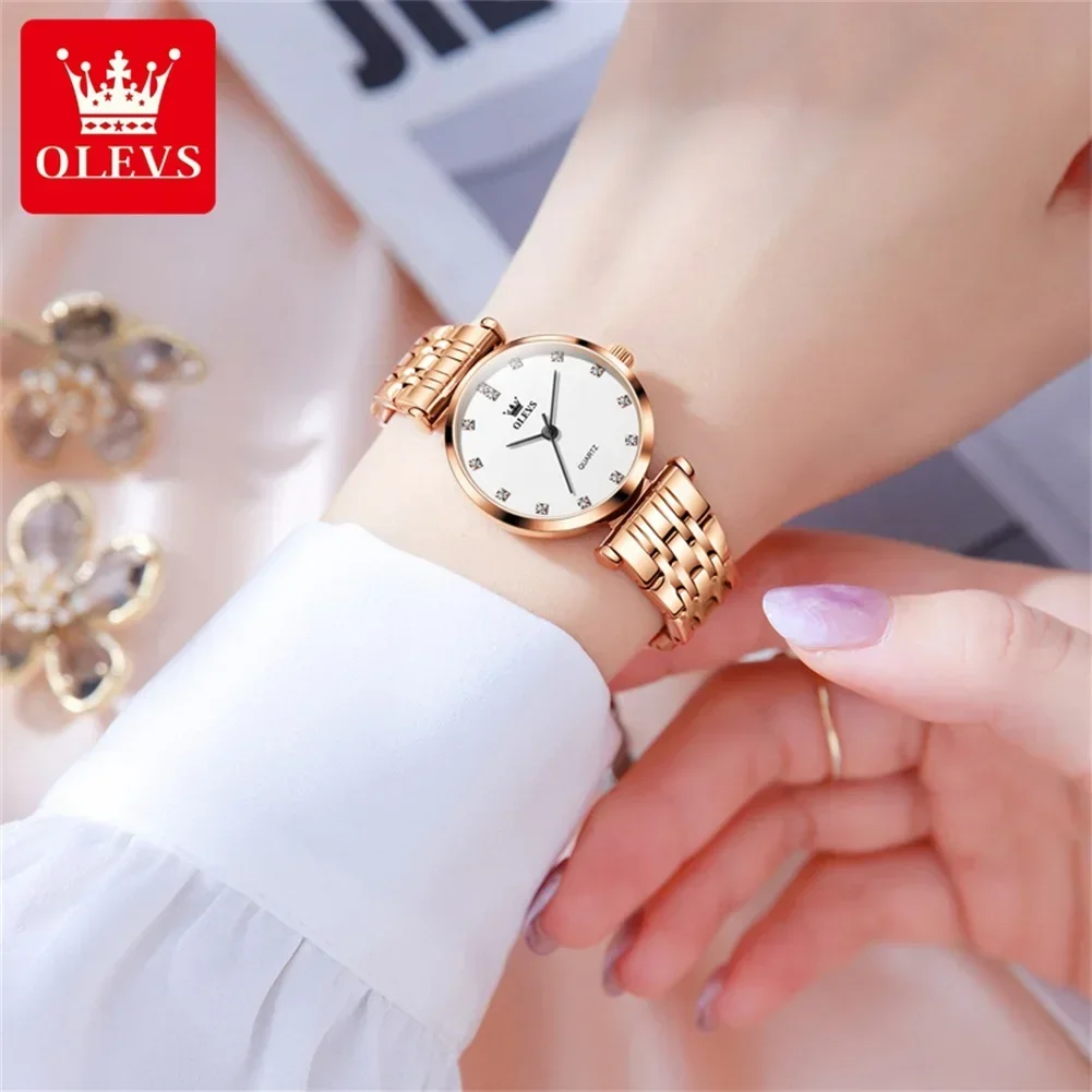 OLEVS Quartz Watches for Women Luxury Golden Stainless Steel Women\'s Watches Waterproof Elegant Ladies Dress Wristwatches Reloj