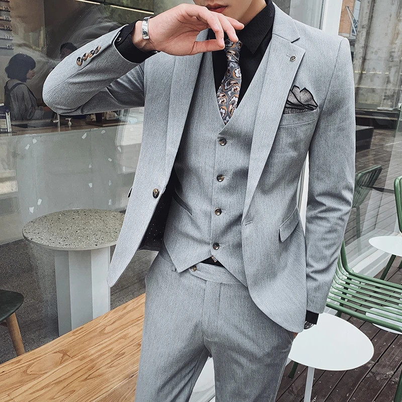 [Blazer + vest + pants] fashion solid color men's casual boutique wedding groom best man suit formal business three-piece suit