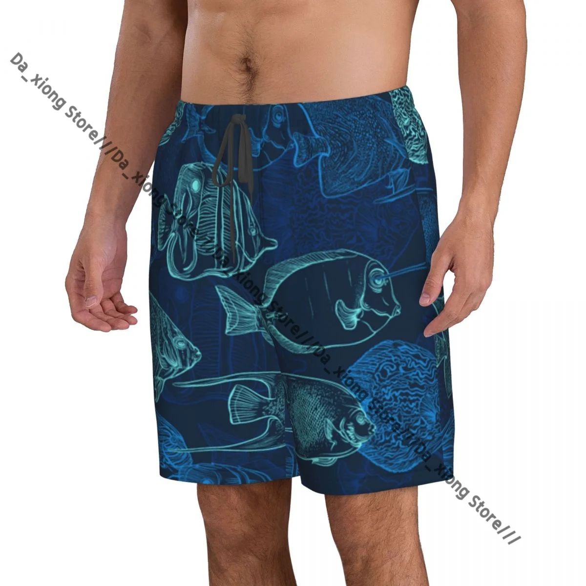 Tropical Fish Vintage Marine Fauna Quick Dry Swimming Shorts For Men Swimwear Swimsuit Trunk Bathing Beach Wear