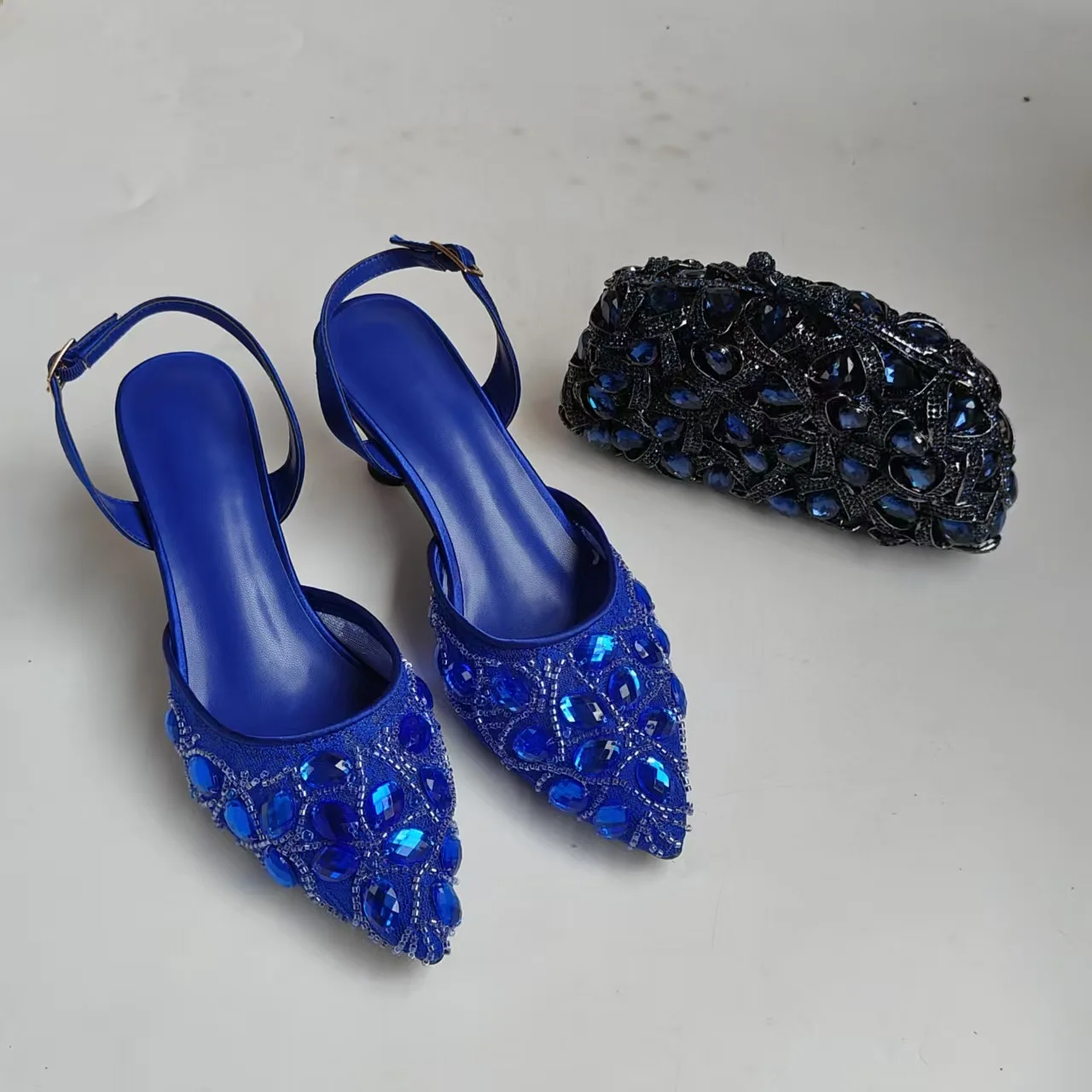 Full Diamond Pointed Baotou High Heels Sandals Crystal Rhinestones Wedding Dinner High Heels Shoes and purses view 2