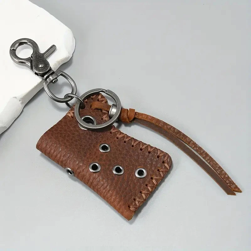Retro Handmade Soft Cowhide Lighter Leather Case Design Keychain For Men's Storage Key Chain Exposed Convenient Lgniter Case