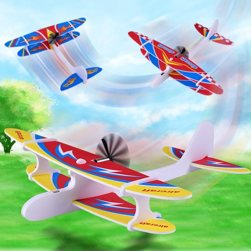 Outdoor Electric Foam Glider Hand Airplanes Capacitor with LED Light Aircraft Plane Model Kids Toys for Children Boys Gifts 