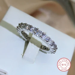 New Fashion Single Row Full Diamond Claw Set Ring Women 925 Stamp Bling Bling Round Zirconia Party Wedding Jewelry Gift