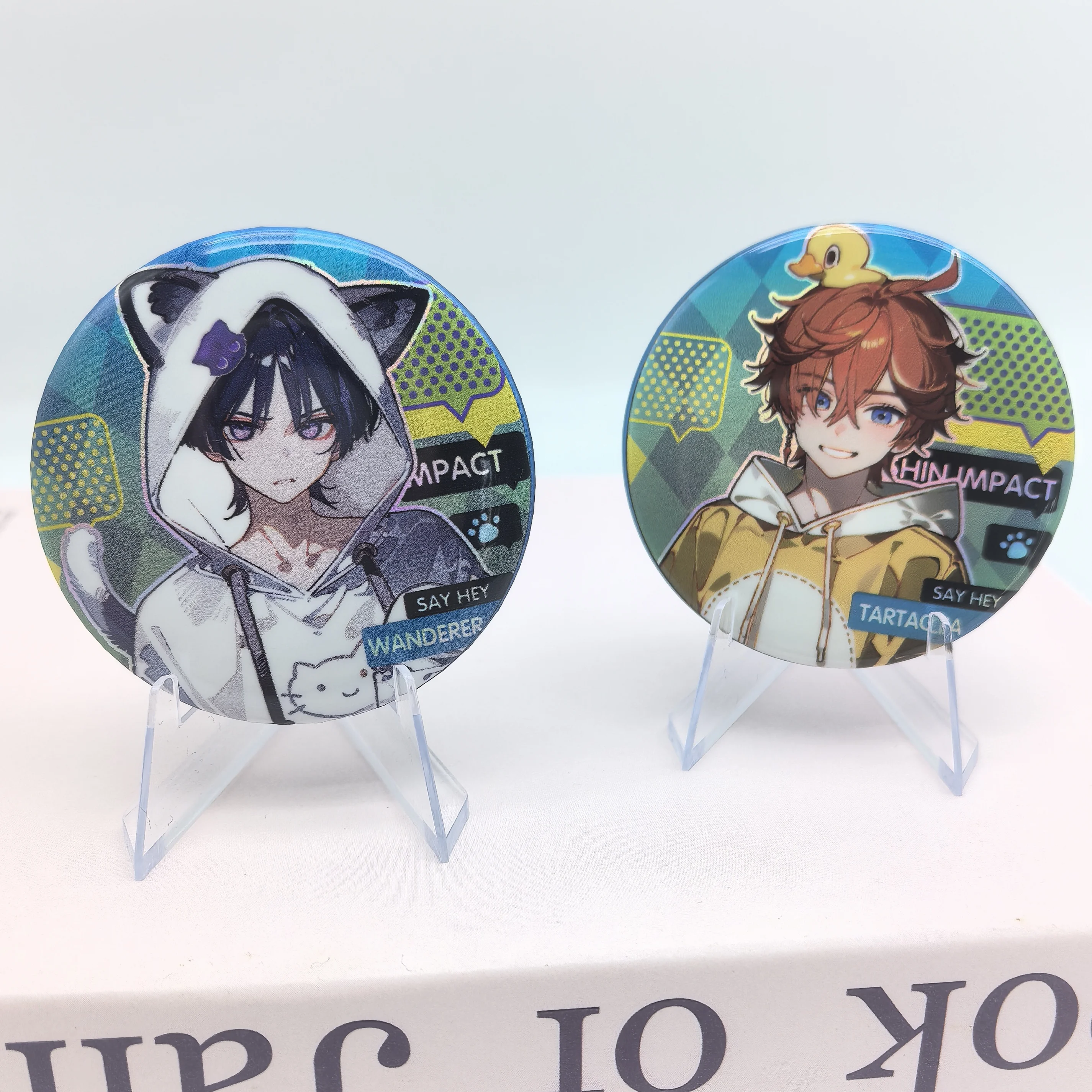 1PC Genshin Impact Tartaglia  Scaramouche Cute Badges Shiny Brooch Cosplay Anime Accessories Kawaii Cartoon Character Badge