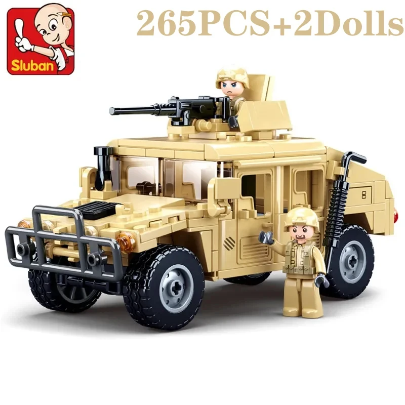 Sluban 265PCS WW2 Military SWAT H2 Assault Vehicle Building Blocks Army Soldier Armor Car Model Bricks DIY Toys Gifts For Kids