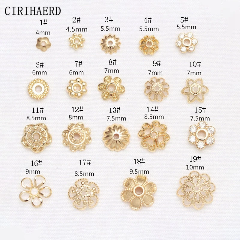 14K Gold Plated Hollow Flower Bead Caps DIY Jewelry Accessories Bracelet Beads End Cap Jewellery Making Supplies Wholesale Lots