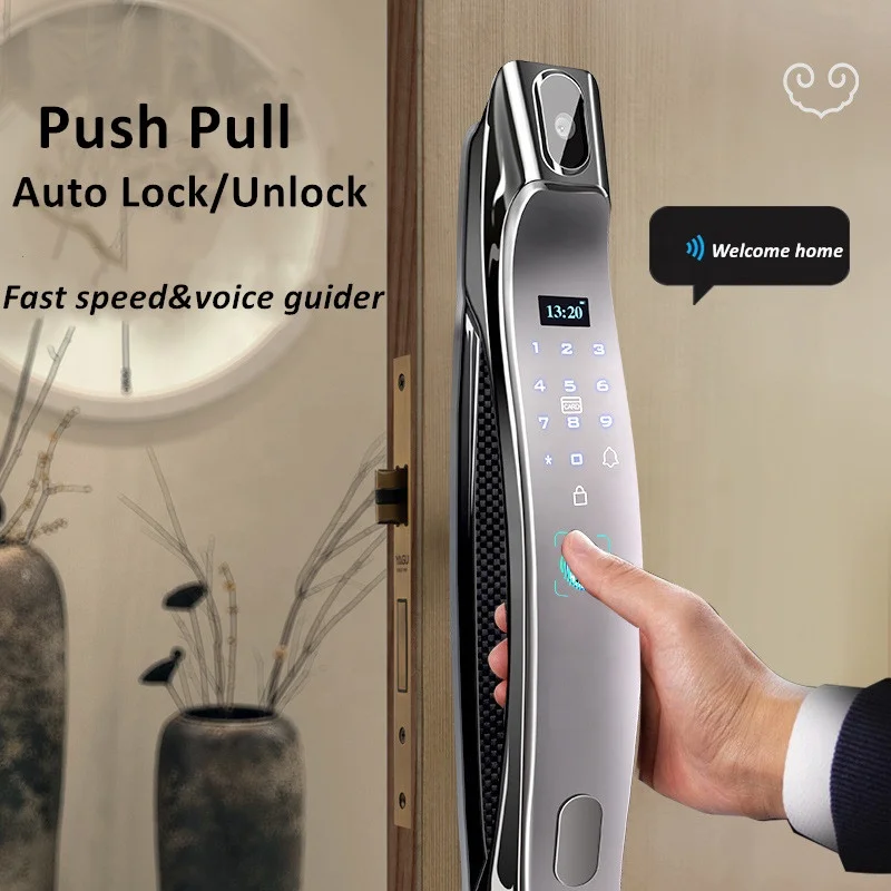 RFID smart door lock keyless tuya wifi fingerprint push pull home lock with camera biometric door Lock Airbnb Cerradura