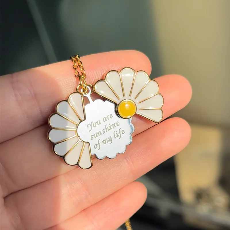 You Are My Sunshine Sunflower Necklaces For Women Open Locket Pendant Stainless Steel Long Chain Bohemia Party Jewelry Gift