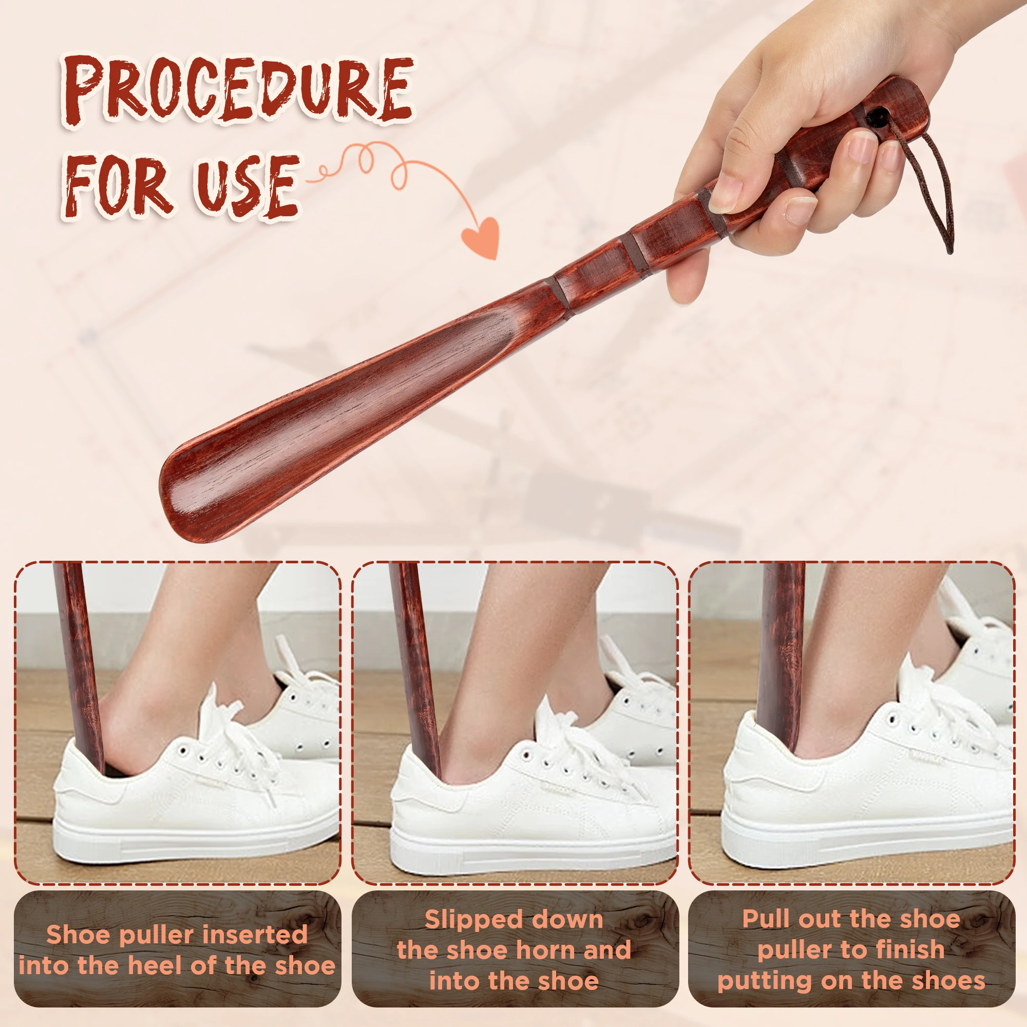 32CM Extra Long Shoe Horn Wooden Long handled Shoe Spoon for seniors Lifter Flexible antiskid Sturdy shoes wearing helper