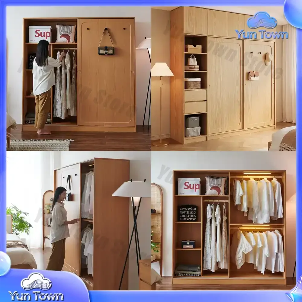 Automatic Light Wardrobe Essentials Stackable Sliding Door Organizer Closet Bedroom Storage Wooden Guarda Roupas Furniture