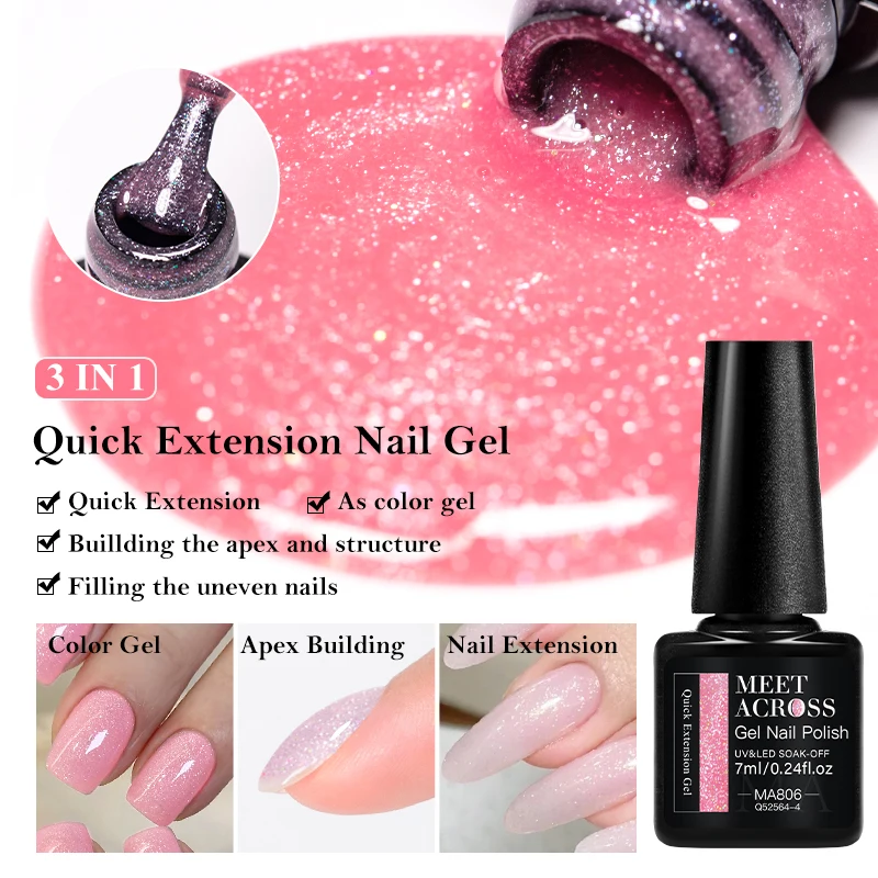 MEET ACROSS 7ml White Glitter Quick Extension Gel Nail Polish Solid & Shimmer Effect Builder Gel Semi Permanent UV Gel Nail Art