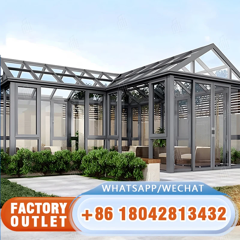 Custom Outdoor Aluminum Sunroom Hurricane Impact Waterproof Winter Garden Solarium Sunroom Glass House