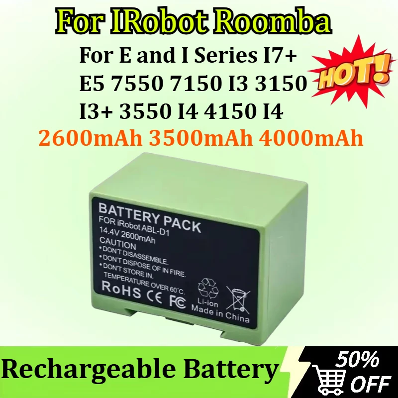 

14.4V 2600-4000mAh Replacement Battery for IRobot Roomba E and I Series I7+ E5 7550 7150 I3 3150 I3+ 3550 I4 4150 I4 Accessories