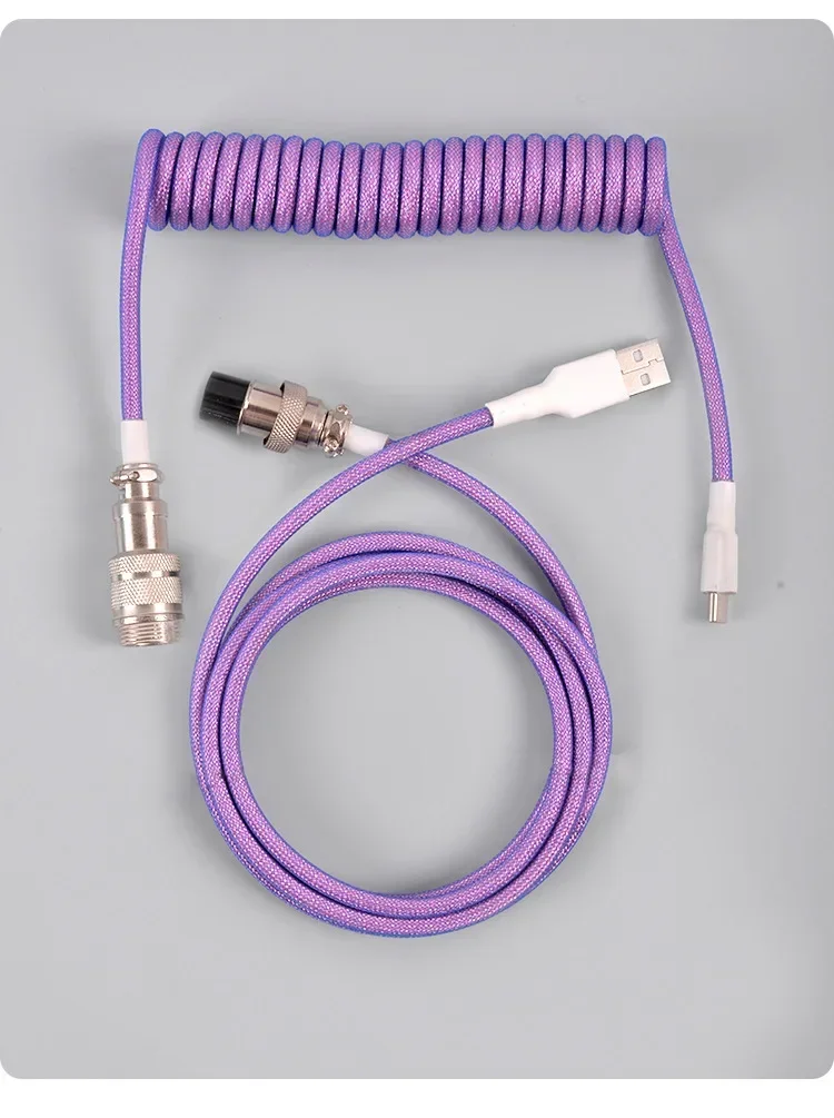 Type C USB Aviator Coiling Cable for Gaming Desktop Mechanical Keyboard with Durable Spring Design for Data Power Transfer