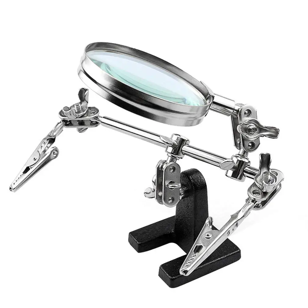 Adjustable Helping Hand with Magnifying Glass Third Hand Solder Aid Clamp Soldering Wire Station Stand with Dual Alligator Clips