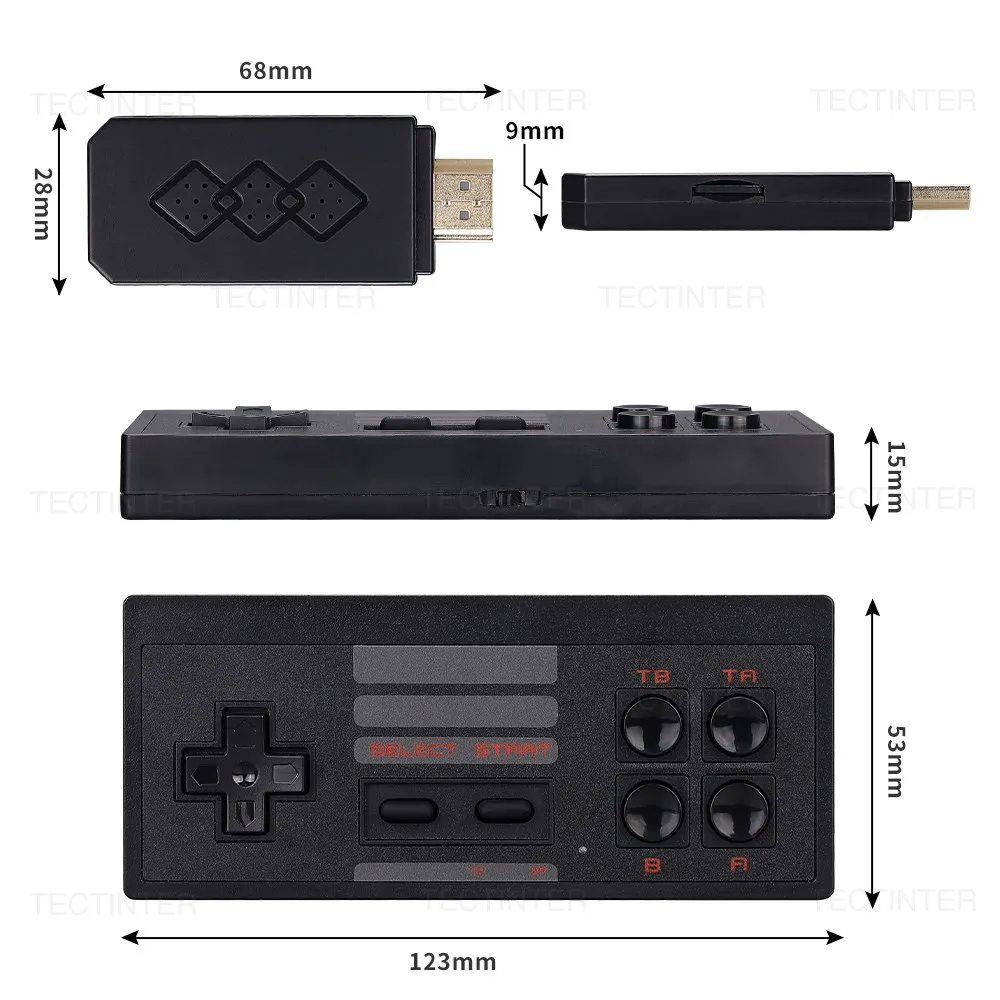Console de jeu vidéo 8 bits, Mini bâton de jeu portable Compatible HDMI, 1661 jeux classiques intégrés, double manette de jeu sans fil
