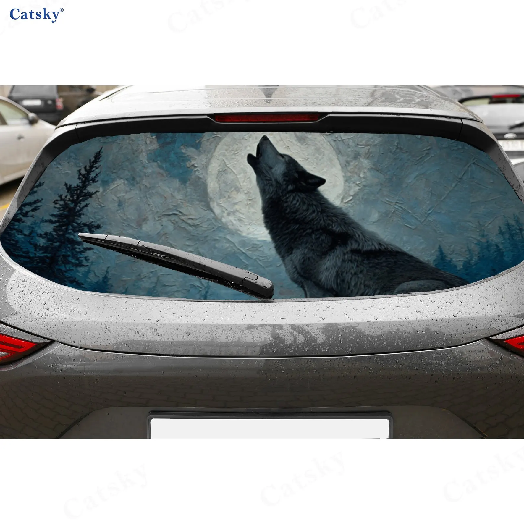 

Moonlit Wolf Dominance PVC Perforated Car Vinyl Wraps, Durable Car Rear Windshield Sticker, Waterproof Car Rear Window Decal