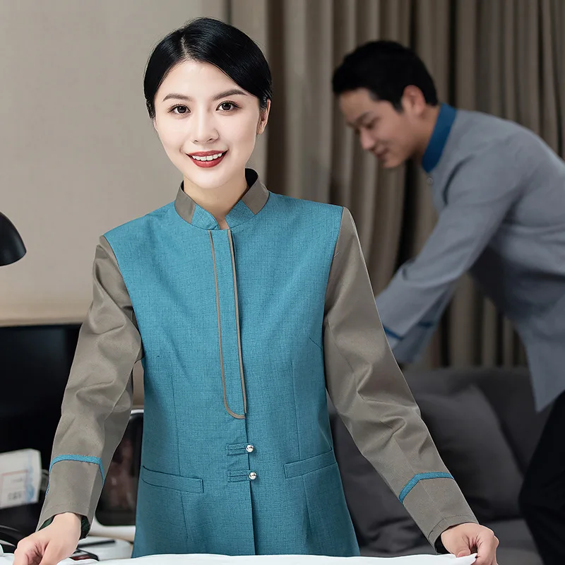 

Cleaning Service Long Sleeve Autumn Winter Hotel Guest Room Cleaner Work Uniform Top Property Auntie Workwear Uniform