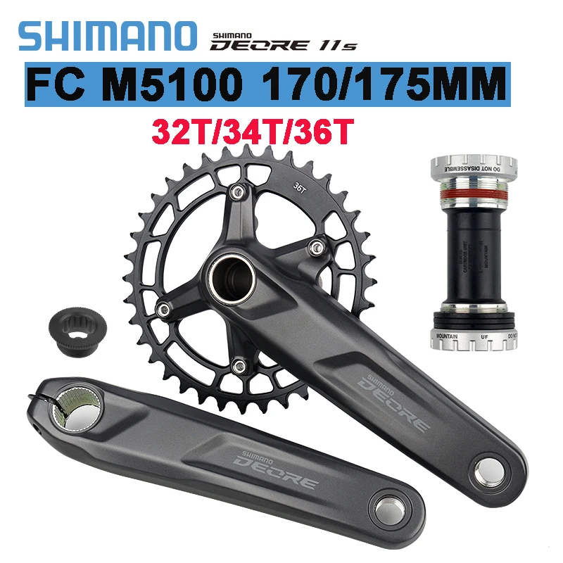 Original shimano deore fc m5100 pedaleira 1x11 velocidade mtb 34/36t manivela wuzei chainring bb mt501/mt500/bb52 para saint mtb cárter pedivela shimano