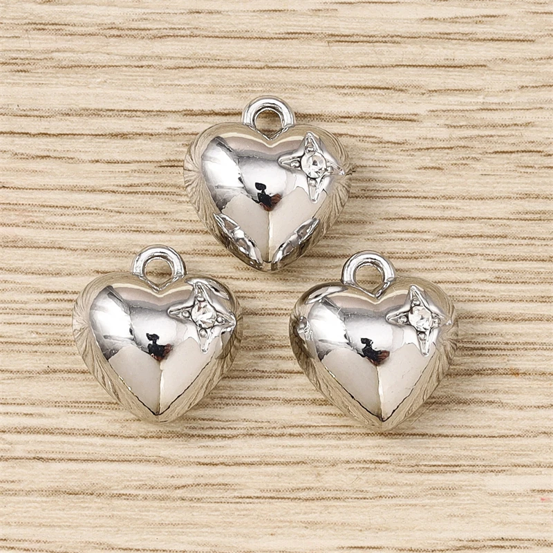 5 Stück 12 x 13 mm niedliche Metall-Kristall-Anhänger in Herzform für die Schmuckherstellung, Halsketten, Ohrringe, Armbänder, Zubehör, DIY-Geschenke – Detail 4