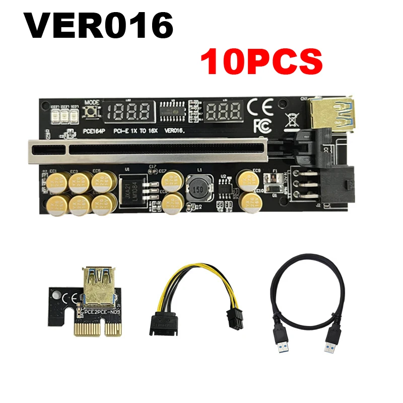 

10PCS/1PCS VER016 Riser 016 PCI-E PCIE PCI E Express Card Temperature Voltage GPU X16 6pin USB 3.0 SATA Mining Riser For Video