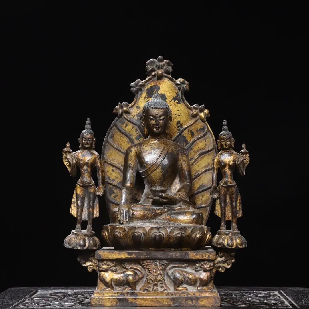 Pure Copper Antique Northern Wei Buddha Backlight Statue Home Altar Decor
