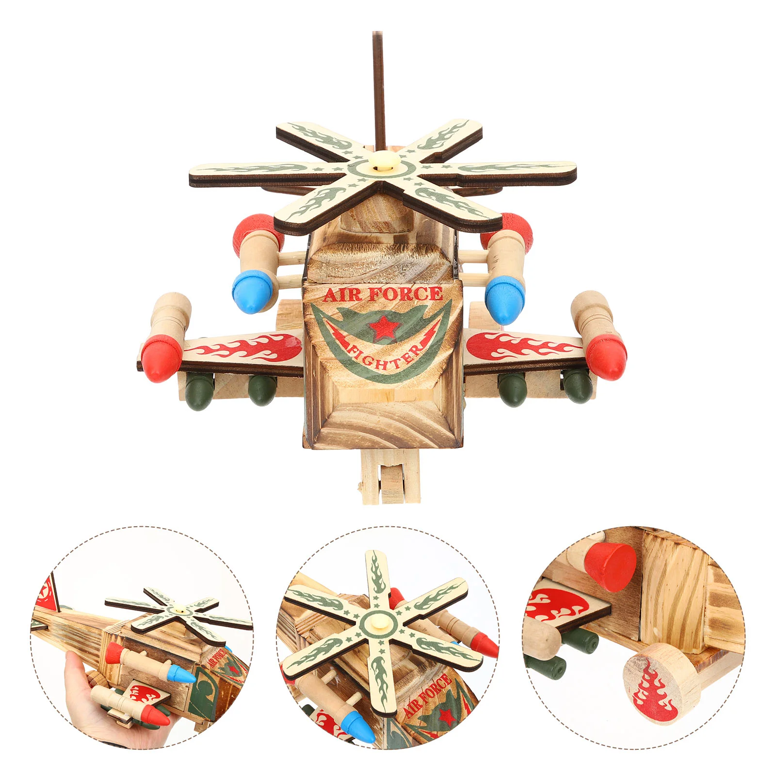 Helicopter Boy Room Decor Airplane Wooden Ornament Adornment Toy Miniature Creative Retro Model