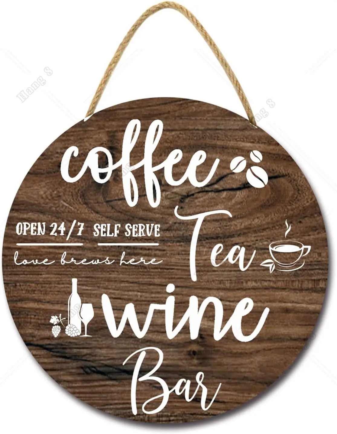 Coffee Sign Kitchen Wall Decor Tea Signs Wine Coffee Tea Wine Bar Sign for Door Wall12x12in Open 24/7 Plaque Self Serve Signs