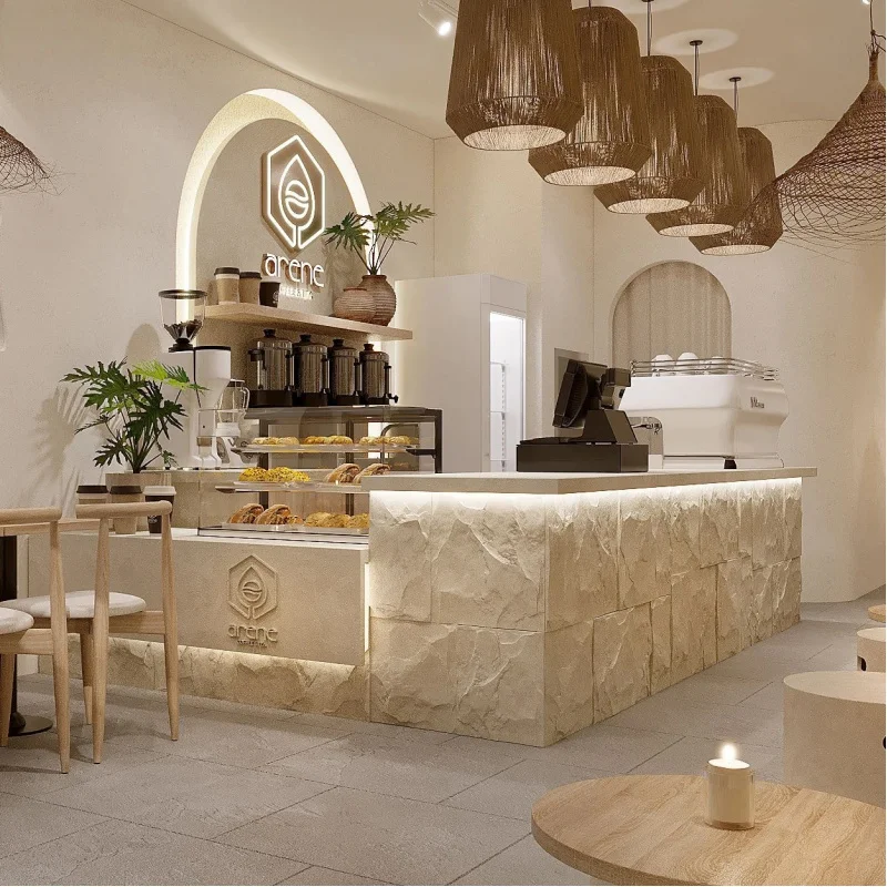custom.Luxury Custom Coffee Counter Display Booth Modern Café Kiosk Design Full Shop Furniture Interior Solutions One-Stop Café
