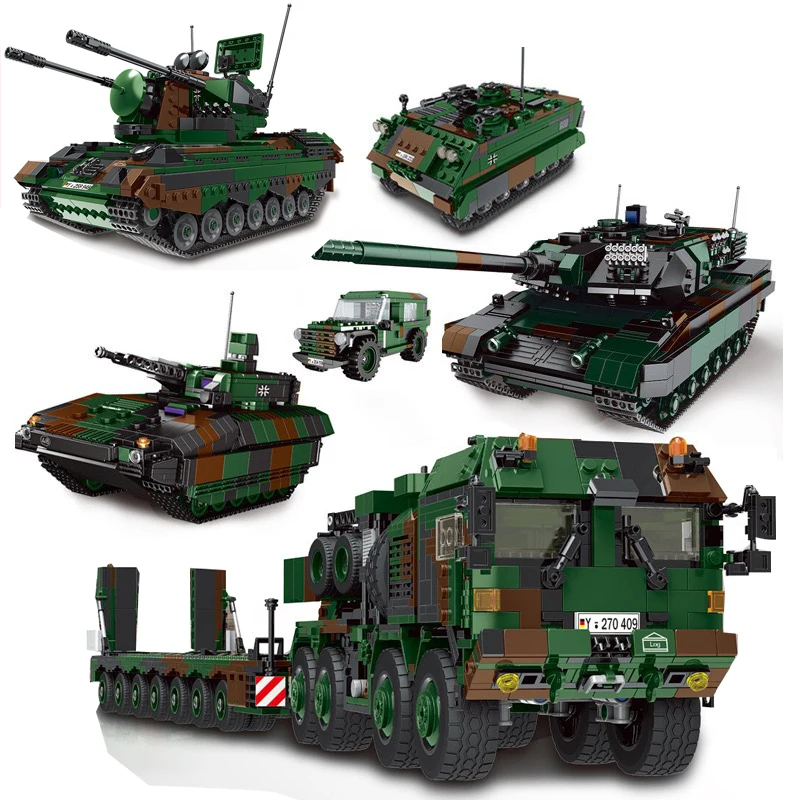 City Military ww2 Tank Car Truck Cannon Assault Armored Vehicle Battle Army Weapon Building Blocks Sets Model Boys Toys for Kids