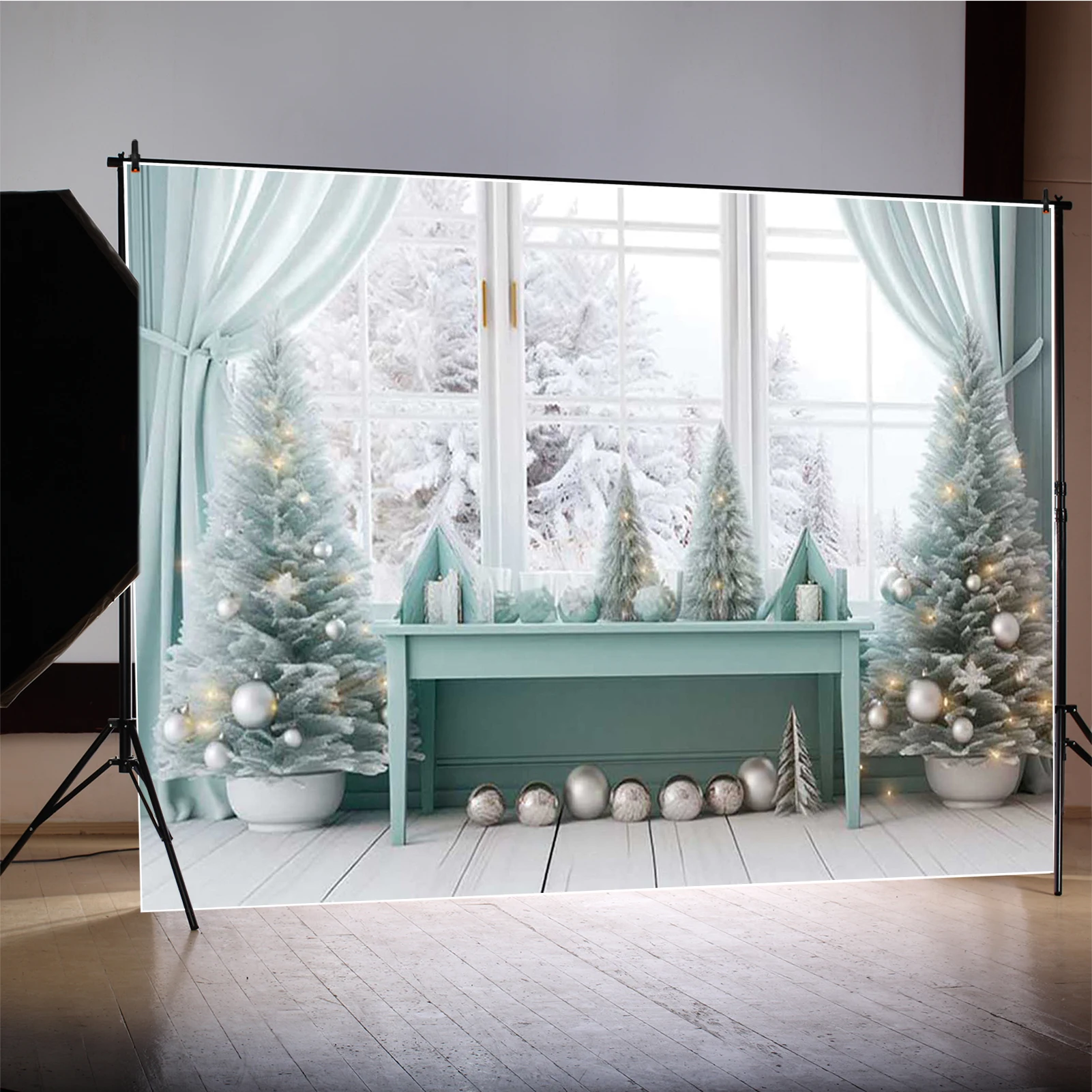 MOON.QG – arrière-plan de noël, arbres de noël, cheminée, rideaux rouges, arrière-plan pour photographies, accessoires de tournage de Festival, décor de fête