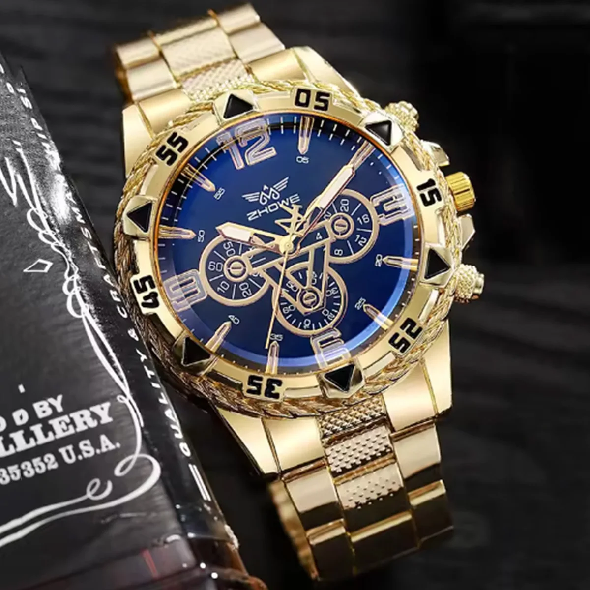 4pcs-moda masculina relógios de negócios calendário de luxo relógio de quartzo para homens relógio conjunto de jóias (sem caixa)