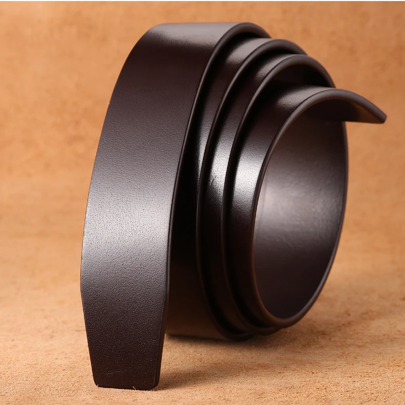 Men Belts No Buckle 3.5cm Width Cowskin Genuine Leather Belt Without Buckle Automatic Strap Male Black Brown