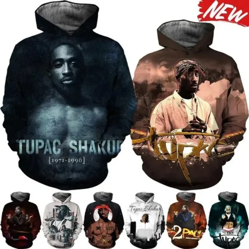 

2024 Hip-Hop Rapper 3D Printed 2 PAC Hoodie Street Fashion Funny Cool Hoodie Men's Trendy Hoodies Cosplay Men's Clothing