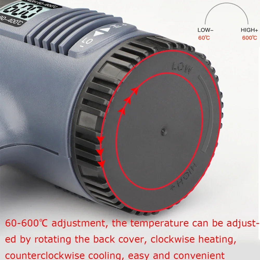 Pistolet thermique industriel 2000W, séchoir à Air chaud pour soudure, souffleur thermique, outils d\'emballage rétractable avec 300 connecteurs de