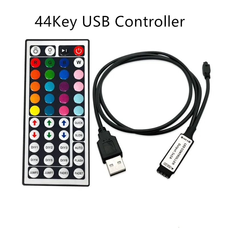 Controlador de tira de luces LED RGB USB, control remoto inalámbrico, SMD 2835, 5050, 5V, 12V, 24V